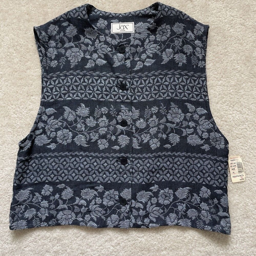 Jax Canada Vintage Womens Vest Blue Floral Size 10 NWT - Picture 1 of 9